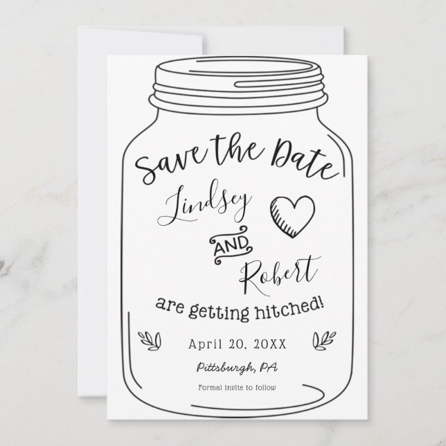 Mason Jar Save the Date Invitation (Front)