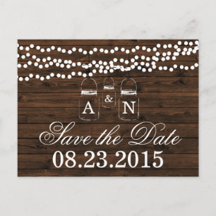 Mason Jar SAVE THE DATE Wedding Postcard