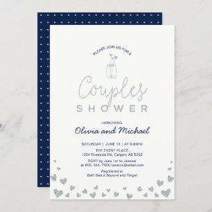 Mason Jar, Silver & Navy Couples Wedding Shower Invitation