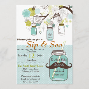 Mason Jar Sip & See Baby Invitation