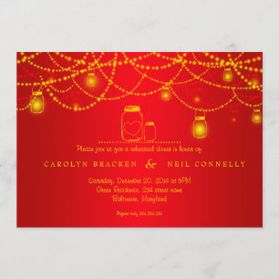 Mason Jar   Sparkling Lights Red Rehearsal Dinner Invitation