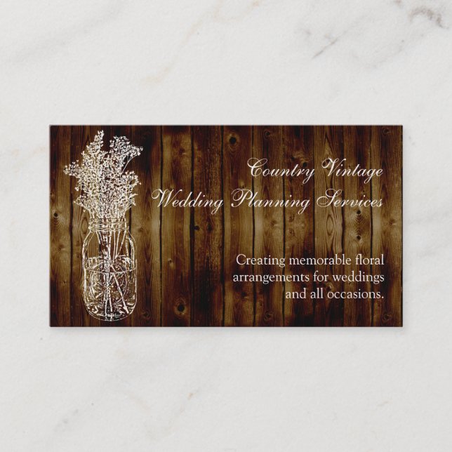 Mason Jar Stamp on Dark Wood Plank Business Card (Front)