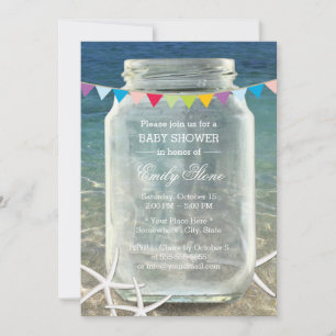 Mason Jar & Starfish Blue Sea Beach Baby Shower Invitation