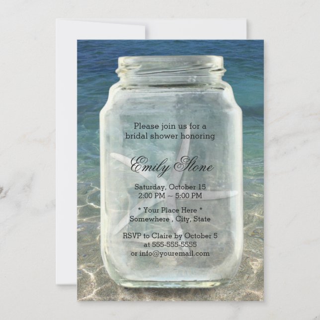 Mason Jar & Starfish Summer Beach Bridal Shower Invitation (Front)