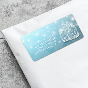 Mason Jar String Light Blue Floral Wedding Address Label