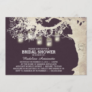 Mason Jar String Light Bridal Shower Plum Invitation