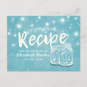 Mason Jar String Light Floral Bridal Shower Recipe Invitation Postcard