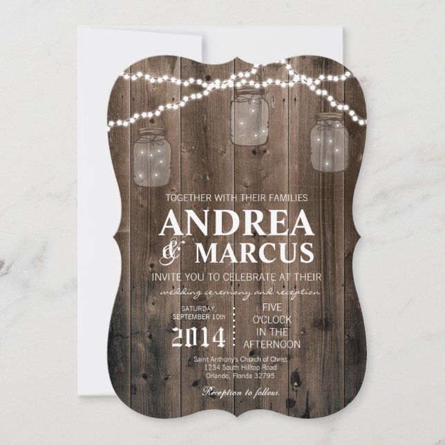 Mason Jar String Lights 5x7 Wedding Invitation (Front)