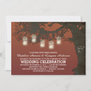 Mason Jar String Lights Autumn Tree Wedding Invitation