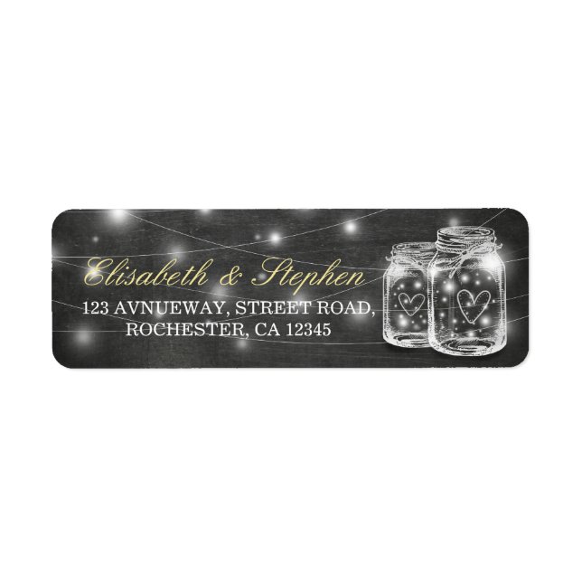 Mason Jar String Lights Chalkboard Wedding Address (Front)