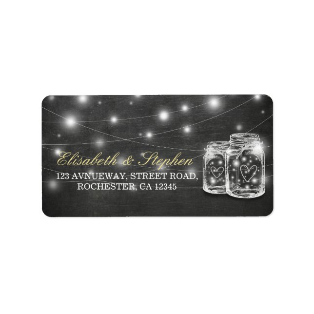 Mason Jar String Lights Chalkboard Wedding Address Label (Front)