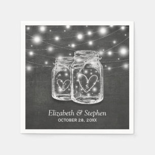 Mason Jar String Lights Chalkboard Wedding Shower Napkin