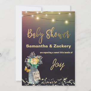 *~* Mason Jar String Lights Rustic Baby Shower Invitation