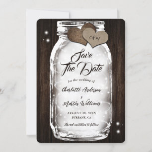Mason Jar String Lights Rustic Barn Wood Wedding Save The Date