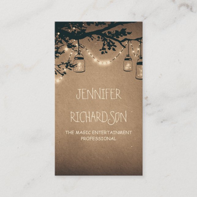 Mason Jar String Lights Rustic Business Card (Front)