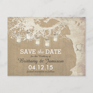 Mason Jar String Lights Rustic Tree Save the Date Announcement Postcard