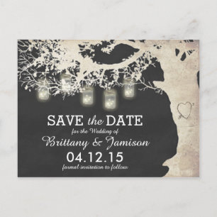 Mason Jar String Lights Rustic Tree Save the Date Announcement Postcard