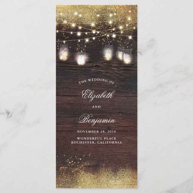 Mason Jar String Lights Rustic Wedding Programs Programme (Front)