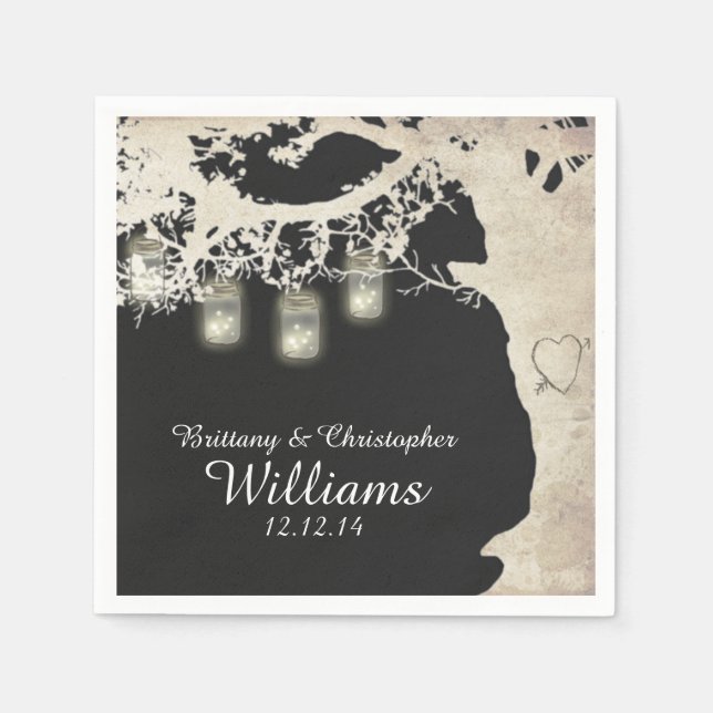 Mason Jar String Lights Tree Grey Napkins (Front)