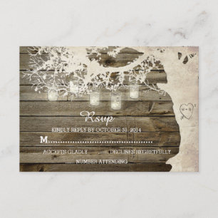 Mason Jar String Lights Tree Rustic Barn Wood RSVP Card