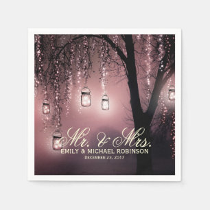 Mason jar string lights tree rustic wedding napkin