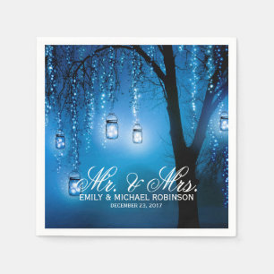 Mason jar string lights tree rustic wedding napkin