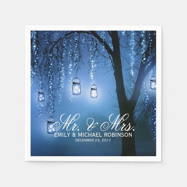 Mason jar string lights tree rustic wedding napkin (Front)