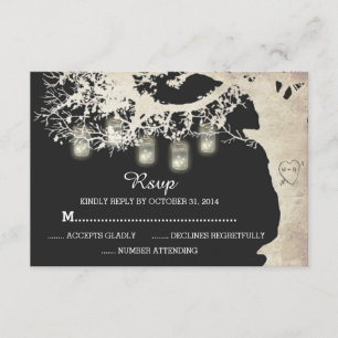Mason Jar String Lights Tree Vintage Grey RSVP Card