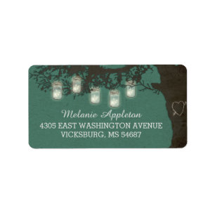 Mason Jar String Lights Tree Vintage Teal Labels