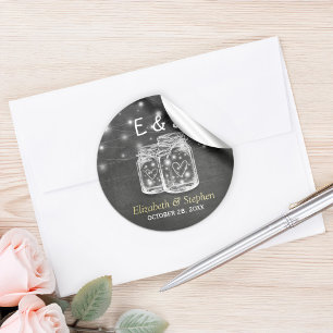 Mason Jar String Lights Wedding Favour Thank You Classic Round Sticker
