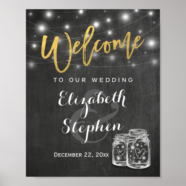 Mason Jar String Lights Wedding Welcome Reception Poster (Front)