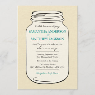 Mason Jar Style 2 Wedding Invitation - Teal