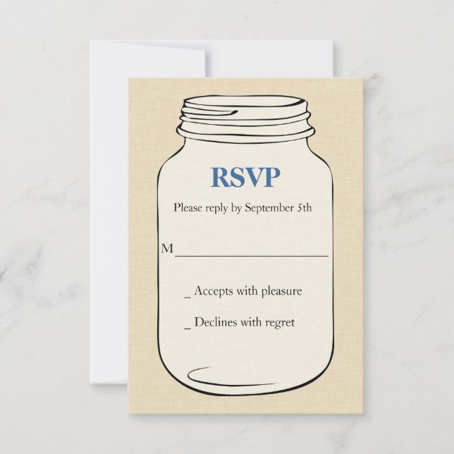 Mason Jar Style 2 Wedding RSVP - Blue Card (Front)