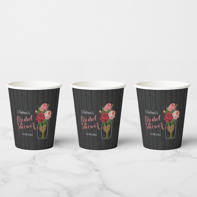 Mason Jar Stylish Rose Bridal Shower  Paper Cups (Multi)
