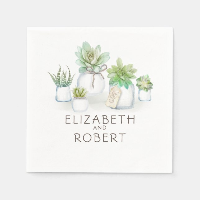 Mason Jar Succulents Rustic Country Napkin (Front)