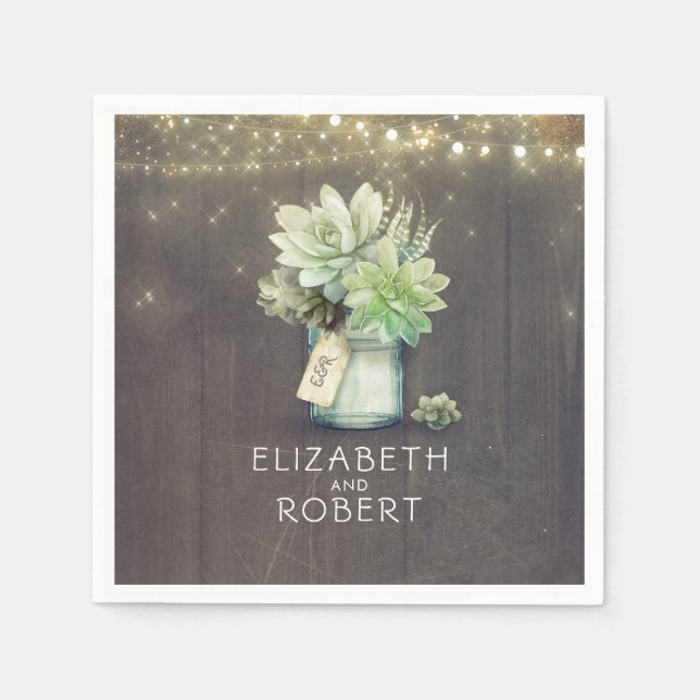 Mason Jar Succulents Rustic Country Napkin (Front)