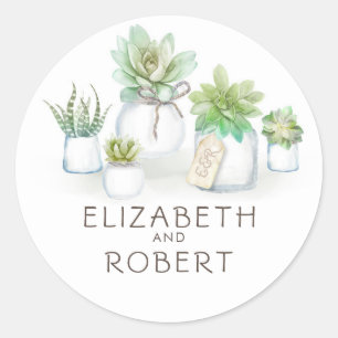 Mason Jar Succulents Rustic Country Wedding Classic Round Sticker