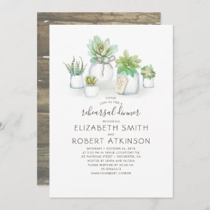 Mason Jar Succulents Rustic Rehearsal Dinner Invitation