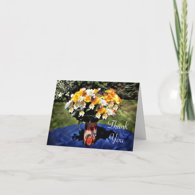 Mason Jar Summer Floral Bouquet Thank You (Front)