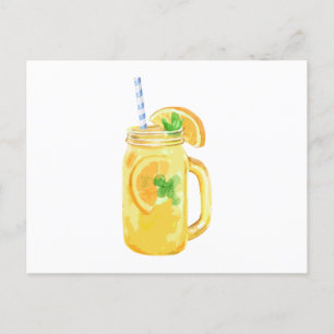 Mason Jar Summer Sun Ice Tea In Watercolor Invitation Postcard