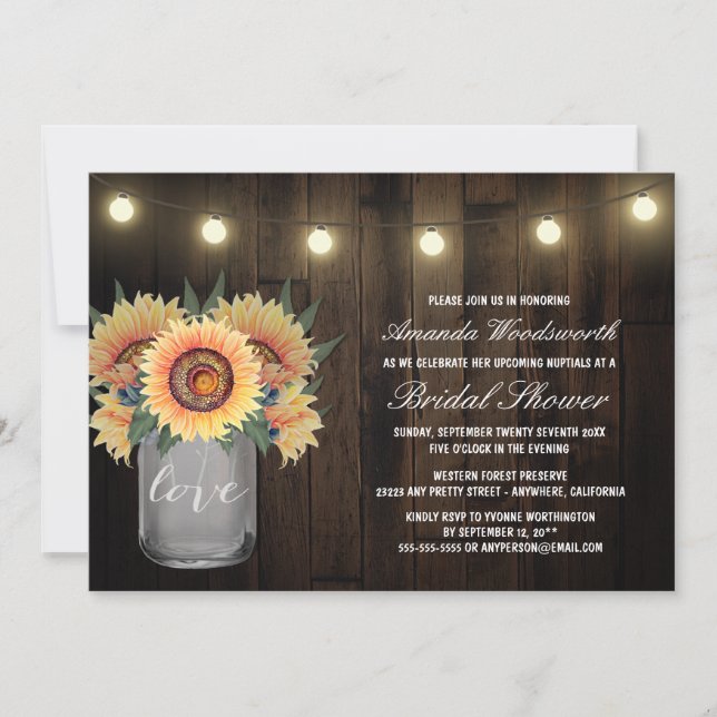 Mason Jar + Sunflower Bridal Shower Invitations (Front)