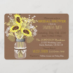 Mason Jar Sunflower Burlap Rustic Bridal Shower Invitation