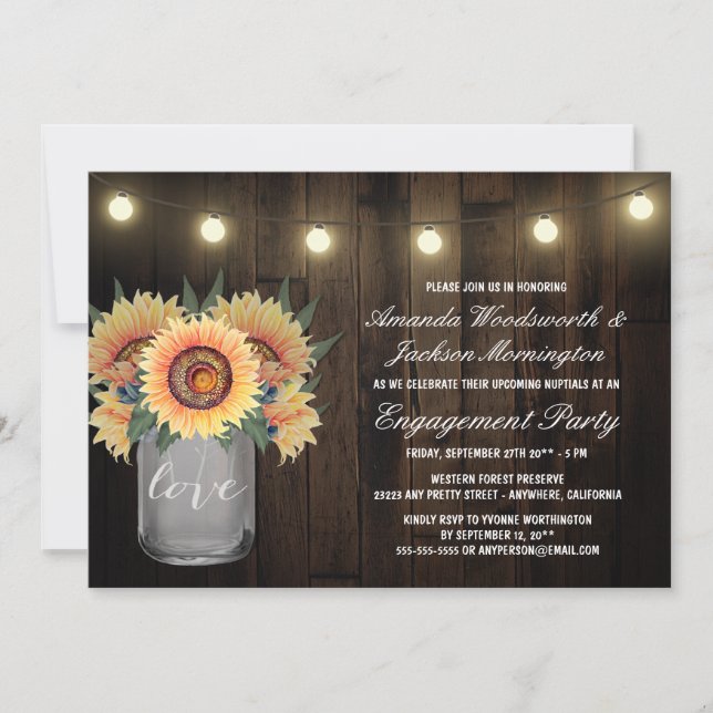 Mason Jar + Sunflower Engagement Party Invitations (Front)