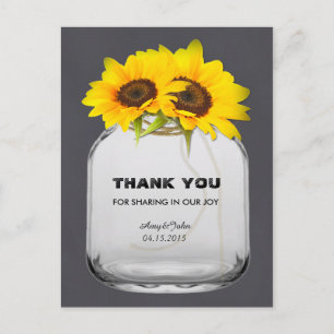 Mason jar sunflower thank you note sunflwr7 postcard