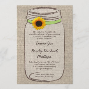 Mason Jar & Sunflower Wedding Invitation - Green