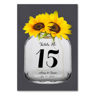 Mason jar sunflower wedding table numbers sunflwr7