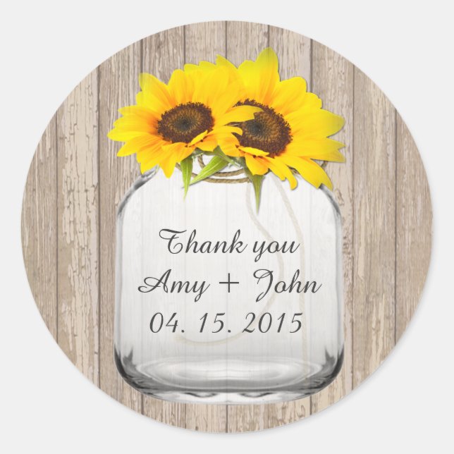 Mason jar sunflower wedding tags sunflwr6 (Front)