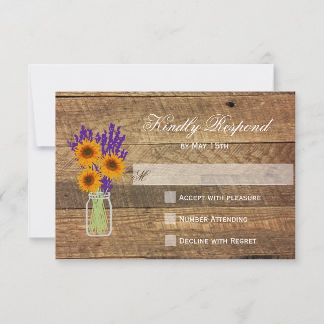 Mason Jar Sunflowers Wedding RSVP Cards (Front)