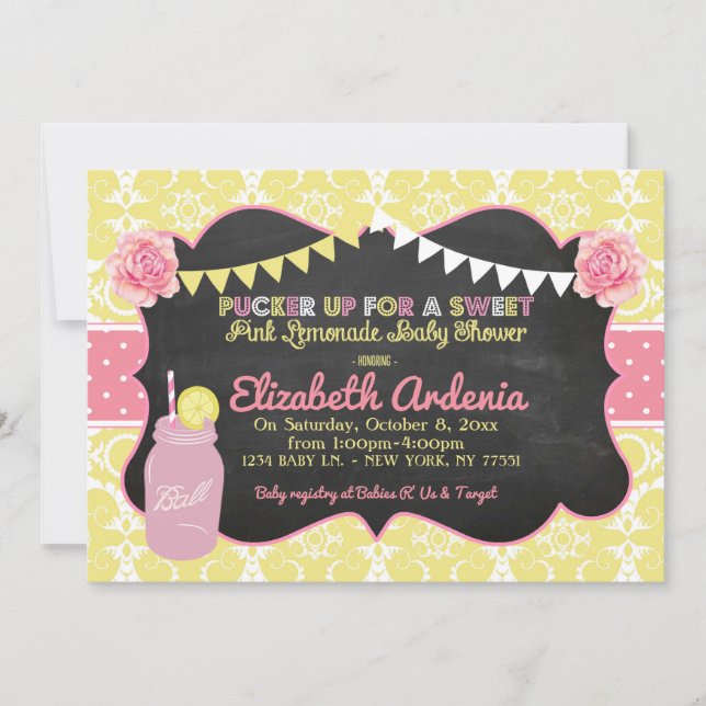 Mason Jar Sweet Lemonade Baby Shower Invitation (Front)