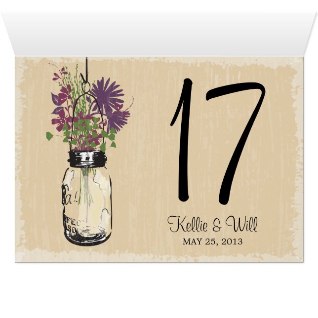 Mason Jar Table Number Cards DOUBLE SIDED (Inside Horizontal (Bottom))